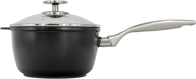Swiss Diamond Nonstick Hybrid Ceramic and Diamond-Infused Saucepan With Glass Lid, PFAS- and PFOA-free, Dishwasher & Oven Safe Up To 500 째F (2.2 Quart)