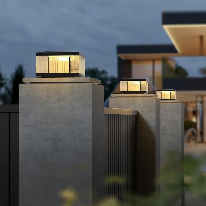 Landscape Solar Post Light, Outdoor Modern Stylish Luxury IP65 Waterproof Column Lamp for Fence Deck Pillar Cap Patio Garden Decoration with 4 Different Lighting Color