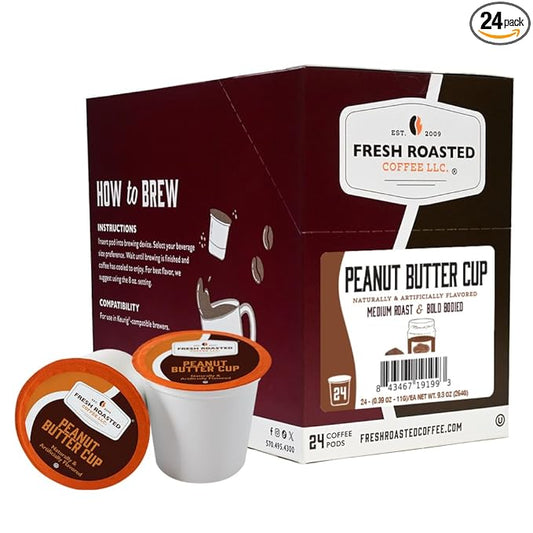 Fresh Roasted Coffee, Peanut Butter Cup, Flavored Coffee Pods, K-Cup Compatible, 24 Count