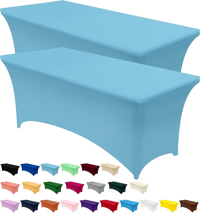 Utopia Kitchen Spandex Tablecloth 2 Pack [6FT, Blue Mist] Tight, Fitted, Washable and Wrinkle Resistant Stretch Rectangular Patio Table Cover for Event, Wedding, Banquet & Parties [72Lx30Wx30H Inch]