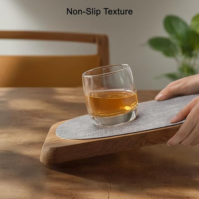 Myir JUN Reversible Vinyl Round Placemats Set of 6, Faux Leather Place Mats Dual Sided Waterproof Wipeable, Heat-Resistant Table Mats for Kitchen Dining Indoor Outdoor (14", Light Gray Reddish Brown)