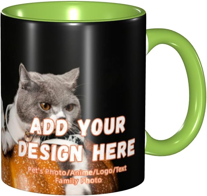 Customizable Mugs and Coffee Cups with Various Creative Designs Customize Your Photos Images Texts Partial or Full-Size Printing (Full-Width, Green)