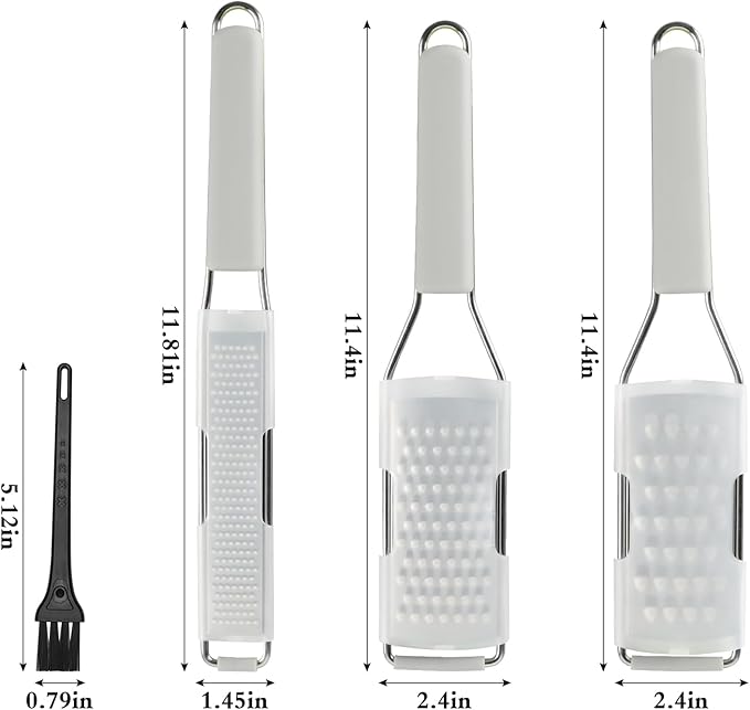 Cambom Lemon Zester Grater Three-piece Suit - Heavy Duty Kitchen Tool for Parmesan Cheese, Ginger, Garlic, Nutmeg, Chocolate, Vegetables竊똅ruits竊똕tainless Steel Grater Dishwasher Safe Clear