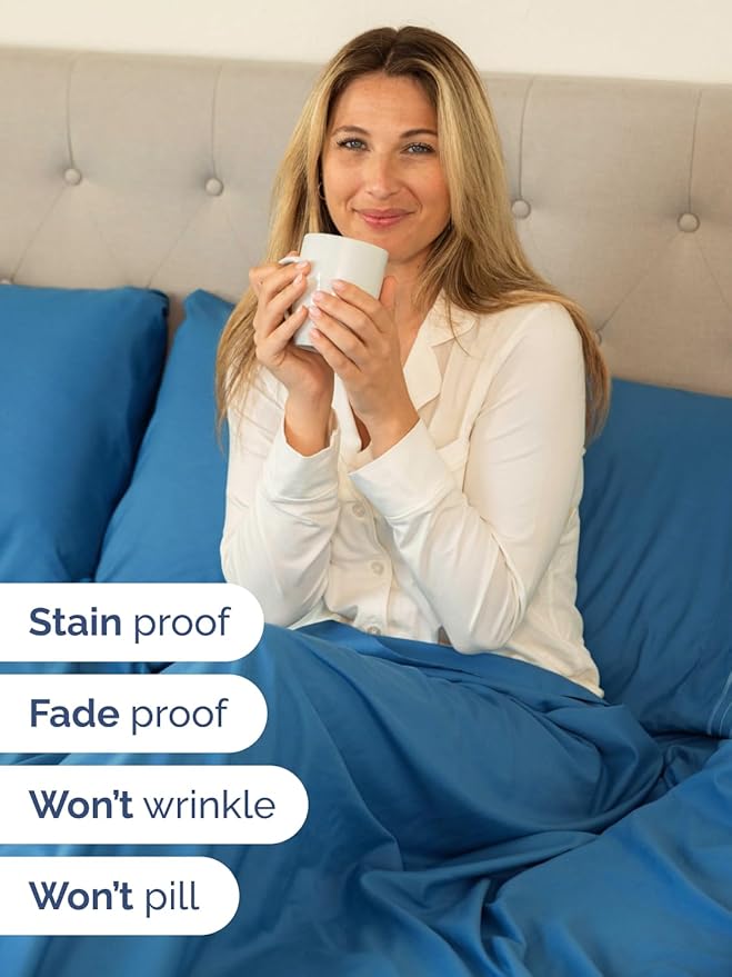 Extra Deep Pocket Full Sheets - 4 Piece Breathable & Cooling Bed Sheets - Hotel Luxury Bed Sheet Set - Soft, Wrinkle Free & Comfy - Easily Fits Extra Deep Mattresses - Deep Pocket Denim Blue Sheets