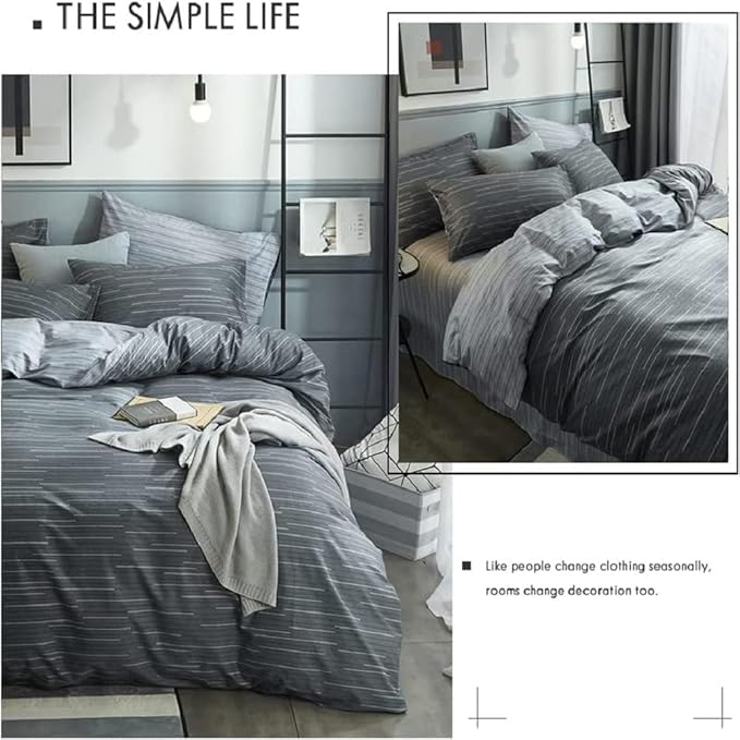 Striped Comforter Set King Size Grey Striped Bedding Comforter 3 Pieces King Comforter Set 1 Stripe Comforter with 2 Pillowcases Geometric Stripes Fluffy Microfiber Comforter King for All Seasons