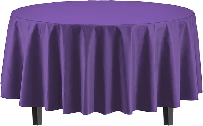 Party Solids 6-Pack Premium Plastic Tablecloth 84in. Round Plastic Table Cover - Purple