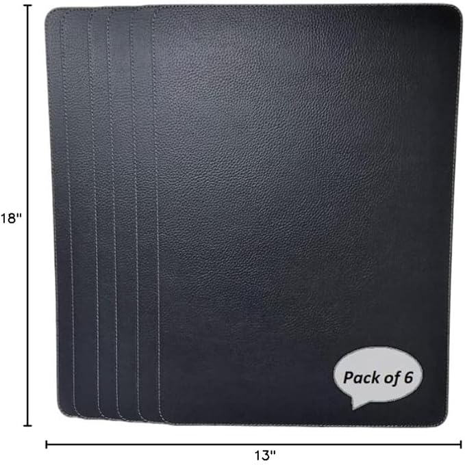 Nikalaz Set of 6 Placemats Made of Recycled Leather (18"x13", Black)