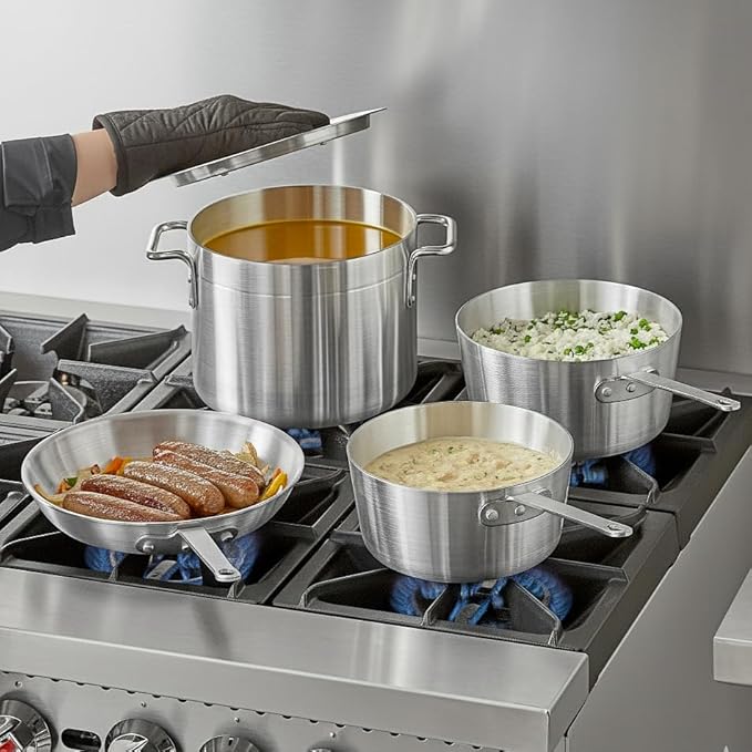 5-Piece Aluminum Cookware Set ??Includes 2.75 Qt & 3.75 Qt Sauce Pans, 8 Qt Stock Pot with Cover, and 10" Fry Pan ??Heavy-Duty Riveted Handles, Superior Heat Distribution (5-Piece Set)