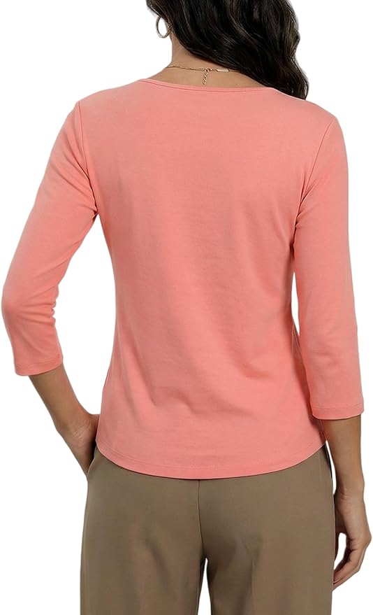 Women's 3/4 Sleeve Scoop Neck T-Shirt Cotton Blend Slim Fit Basic Tee Casual Spring Top 2026