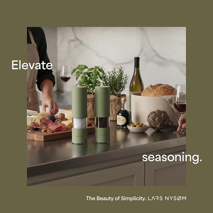 LARS NYS횠M Electric Salt and Pepper Grinder Set I Automatic Salt and Pepper Mills with Adjustable Ceramic Grinder I USB Rechargeable Electric Spice Mill Set with LED Light (Ash Gray)