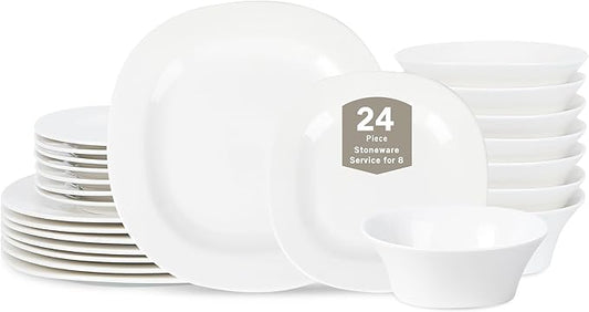 Stone Lain Quadro 24-Piece Dinnerware Set Porcelain, White