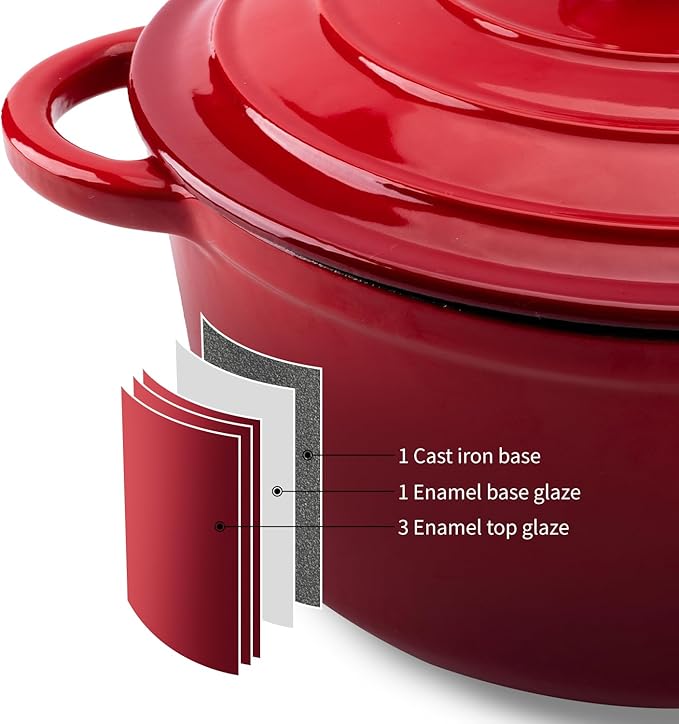 Enameled Cast Iron Dutch Oven Pot with Lid Heavy-Duty Cookware for Bread Baking,Braising,Stews,Roasting,Oven Safe up to 500째F,5.5QT,red