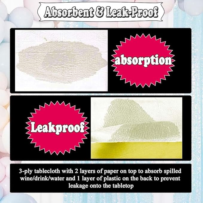[6 Pack] Cream White Paper Tablecloth Disposable for Rectangle Tables, 54 X 108 Inch Party Table Cover with Plastic Backing, Waterproof 3 Ply Table Cloth for Wedding Buffet Indoor Outdoor