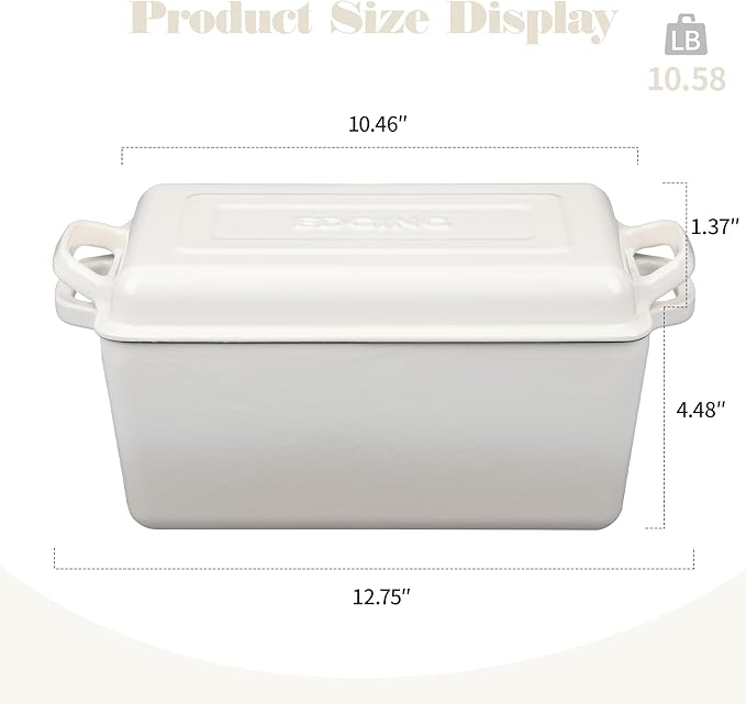 Enameled Cast Iron Dutch Oven, Oblong Bread Oven for Sourdough Bread Baking, Baking Pan, Dual Handles, Oven Safe, 4 Quart, White