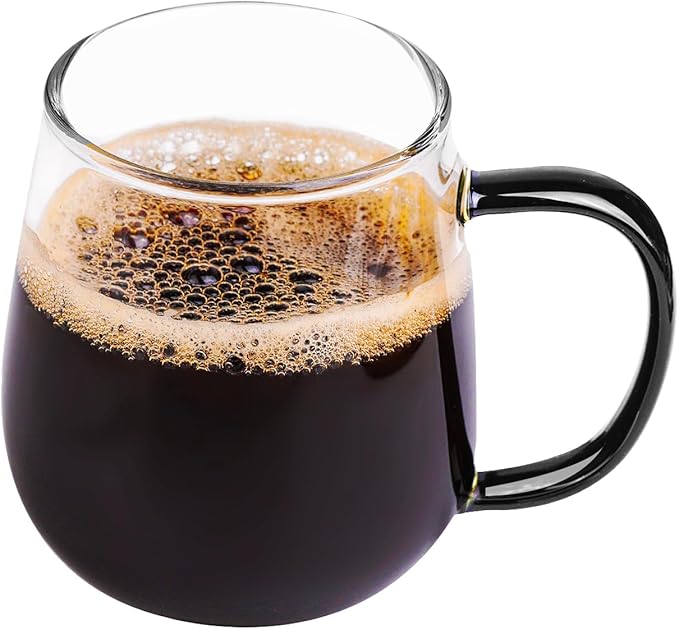 Clear Borosilicate Glass Coffee Mug with Black Handle, 450ml/16oz, Ideal for Coffee, Tea, Beer, and Beverages ??Durable, Gift-Ready Glass Mug
