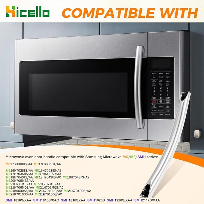 DE94-02933A DE94-04309A Microwave Door Handle Replaces DE64-02522A AP5622966 PS4239327 2448710 Compatible with Samsung ME Series Microwave MC/ME/SMH MC17J8000CS ME16H702SES/AA SMH1816S/XAA