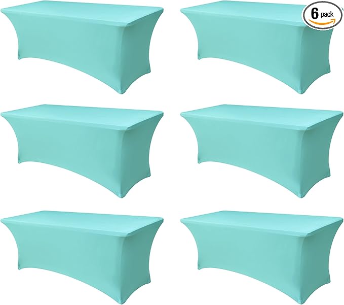 Enjoyidea Fitted Stretch Table Cover for 6 foot Rectangle Tables-6 Pack Aqua Blue Spandex Tablecloth-Elastic Folding Tablecloths for Party, Vendor Booth Display, Banquet Buffet Event, Craft Trade Show