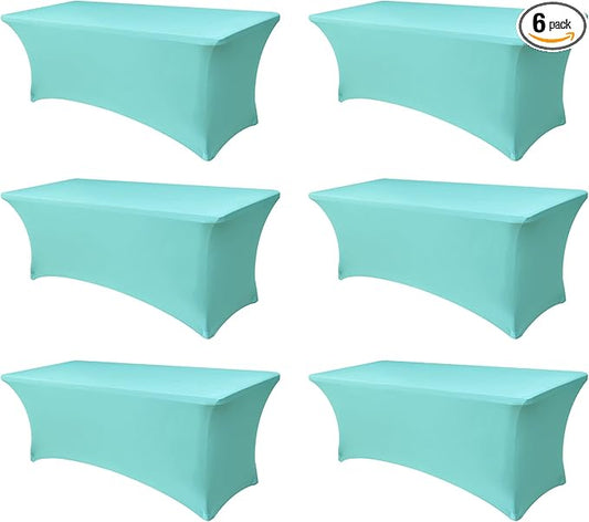 Enjoyidea Fitted Stretch Table Cover for 6 foot Rectangle Tables-6 Pack Aqua Blue Spandex Tablecloth-Elastic Folding Tablecloths for Party, Vendor Booth Display, Banquet Buffet Event, Craft Trade Show