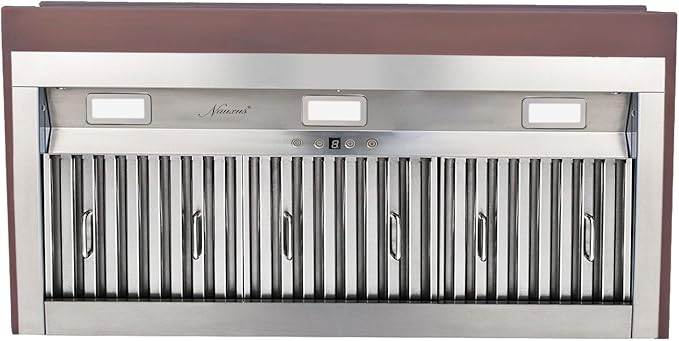 Custom Copper Range Hood Cover, Handmade Kitchen Hood with Powerful Range Hood Insert, Classic Stove Vent Hood with Straps & Rivets, 36"W x 30"H Island Mount,HCI20FC-363027B