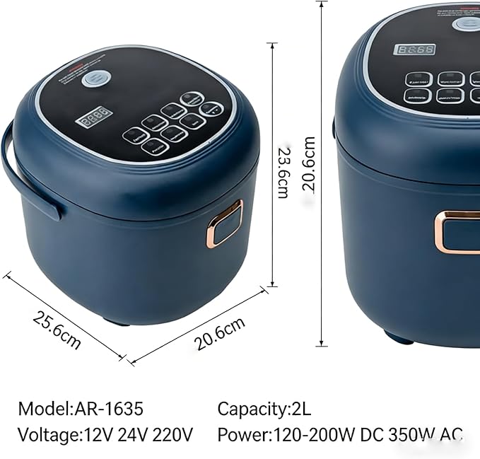Mini Rice Cooker,2L Portable Travel For Car/Truck/Home,Multicooker 24h Keep Warm,12V/24V/110V Small with Steam Tray(Blue)