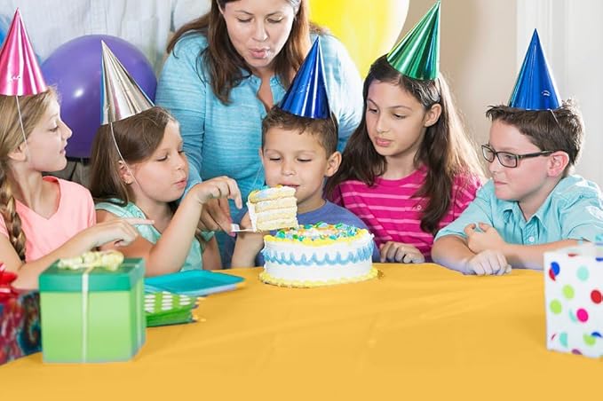 Party Solids 54 Inch X 300 Feet Yellow Plastic Table Cover Roll in A Cut - to - Size Box with Convenient Slide Cutter. Cuts Up to 36 Rectangle 8 Feet Plastic Disposable Tablecloths
