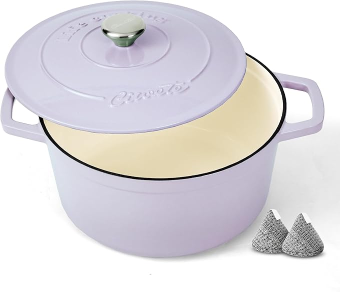 Enameled Cast Iron Dutch Oven ??6 Quart Pot with Lid & Potholders ??Heavy-Duty Cookware for Bread Baking, Braising, Stews & Roasting ??Oven & Stovetop Safe up to 500째F ??Purple