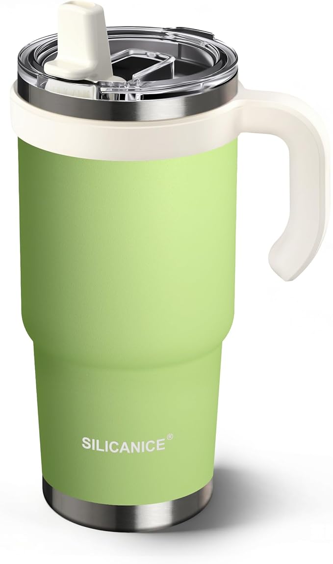 SILICANICE Kids - 24oz Insulated Tumbler - Removable Flip Spout & Straw Water Bottle With Durable handle, Base & Lid, Leak proof, Perfect for School, Sports, Lunch, Travel & Camp- Key Lime