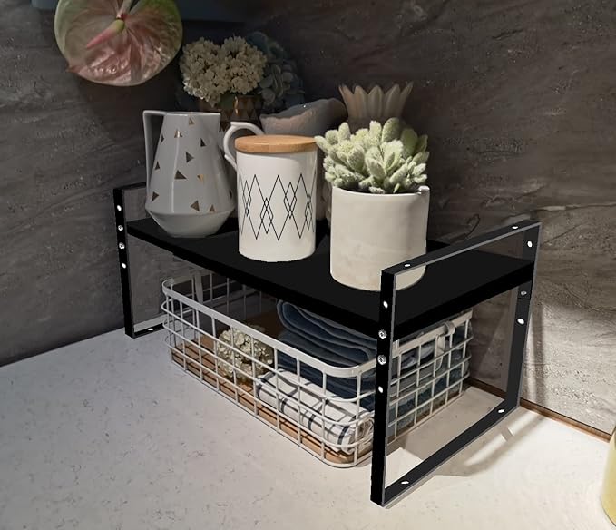 Expandable Stackable Spice Rack Cabinet Shelf Organizer in Cabinets Shelves Kitchen Cupboard Organization Stack up Racks Pantry Countertop Storage Large/Black 1 Pack