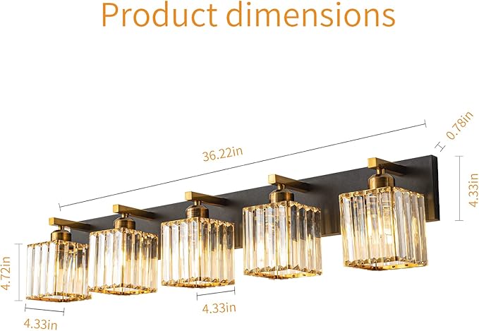 Modern Bathroom Vanity Light 5-Lights Black Gold Crystal Bathroom Wall Light Vanity Light Fixturesï¼?6.22-inch Modern Minimalist Design