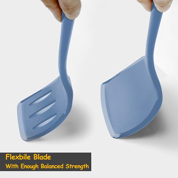 Silicone Spatula Set, 600째F Heat Resistant Silicone Spatula Turner Flipper for Cooking, Non Stick and Non Scratch Kitchen Utensils for Eggs & Pancakes, 4 Pack,Starry Blue