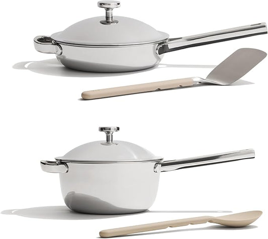 Our Place Mini Titanium Pro Cookware Duo | 6-Piece Tri-Ply Titanium Cookware Set with Always Pan Pro & Perfect Pot Pro | Non-Toxic No-Coating Nonstick | Induction & Oven-Safe up to 1000째F | Chrome