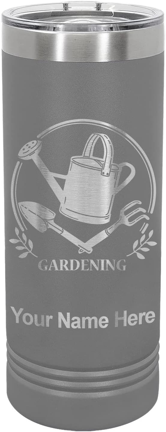 LaserGram 22oz Vacuum Insulated Skinny Tumbler, Gardening, Personalized Engraving Included (Gray)