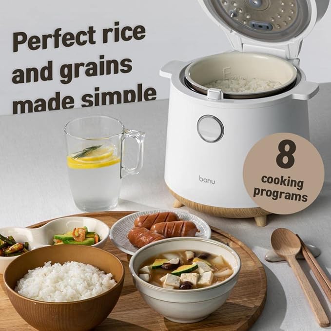 Banu Mini Low Carb Rice Cooker Japanese Low Carb Rice Cooker 3 Cups (white rice), 1 Cup (Low carb rice) Uncooked with Stainless Steel Steamer, Rice Maker Low Sugar Rice Function, 24H Delay Timer & Auto Keep Reduce One-Touch Cooking - Black