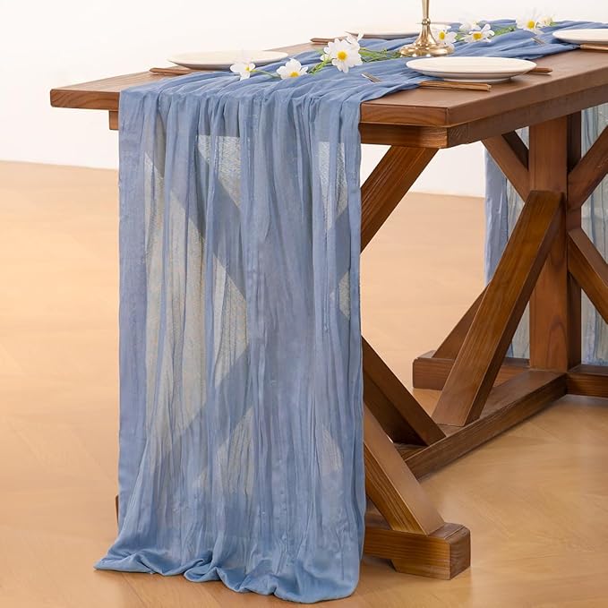 Socomi 15pcs Dusty Blue Valentine's Day Cheesecloth Table Runner Boho Rustic Gauze 120 inch 10FT Cheese Cloth Runner for Wedding Party Baby Shower Birthday Home Decor Holiday Decorations
