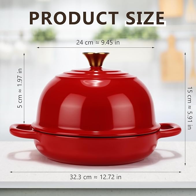 Tioncy Enameled Bread Dutch Oven with Lid for Sourdough Baking 5 Quart Round Cast Iron Dutch Oven Pot Bread Bakers for Kitchen Homemade Cookware Gifts Roasting Frying Cooking Stewing(Red)