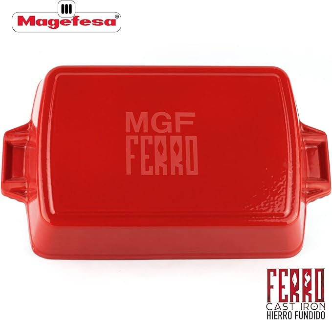 Magefesa FERRO 13.4-Inch Enameled Cast Iron Red Baking Pan, Superior Heat Retention & Distribution, Compatible with All Cooktops, Induction & Oven Safe, Energy-Efficient, Durable, Easy to Clean