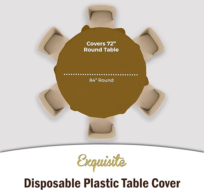 Party Solids 6-Pack Premium Plastic Tablecloth 84in. Round Plastic Table Cover - Gold