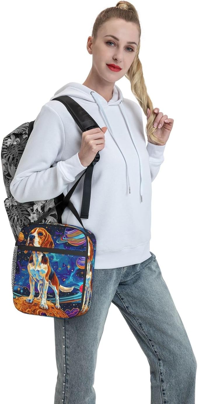 VANZEV Insulated Lunch Box for Women Men, Beagle Dog Planet Theme Lunch Box Reusable Portable Lunch Bag Cooler Tote Waterproof Lunch Container for Office Picnic Work Travel Hiking