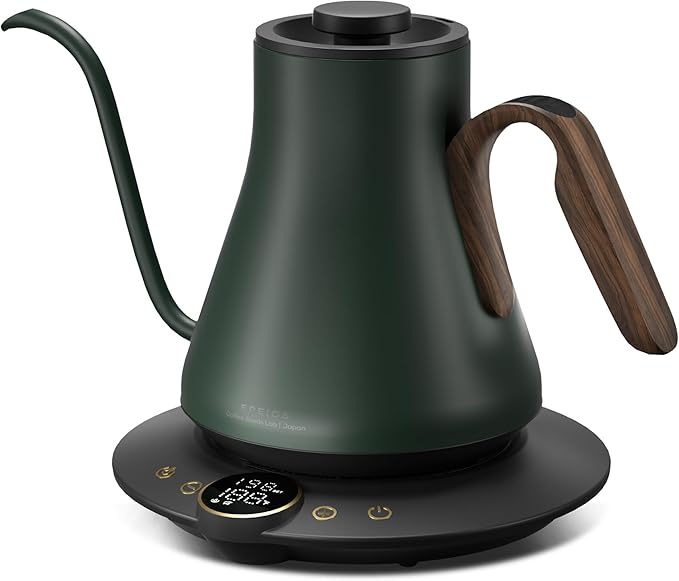 Gooseneck Electric Kettle with 짹1??Temperature Control for Pour Over Coffee & Tea, Quick Heating, BPA-Free Stainless Steel, Built-in Brew Timer, 1500W/0.9L (Forest Green)
