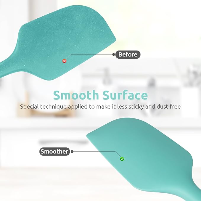 U-Taste Flat Spatula & Spoon Spatula: 11.38in 600쨘F Heat Resistant Silicone Bowl Scraper, Flexible Rubber Kitchen Cooking Mixing Utensil with Upgraded Non-Stick Surface (Set of 2, Aqua Sky)
