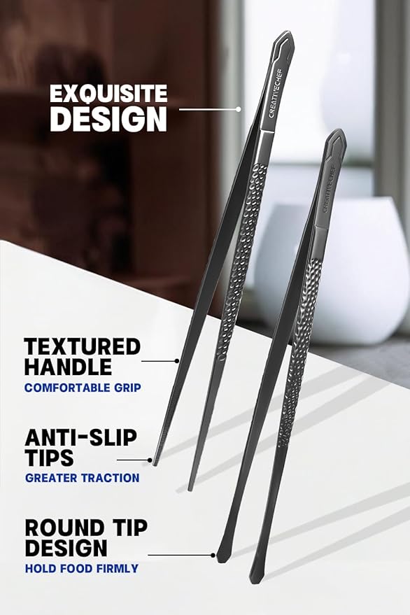 CREATIVECHEF Culinary Tweezers | High Precision Titanium Tweezer Set | 6pcs Cooking Tweezers in a Beautiful Box | Cooking Decorative Chef Tools | Food Styling | Plating & Cooking | Lightweight version