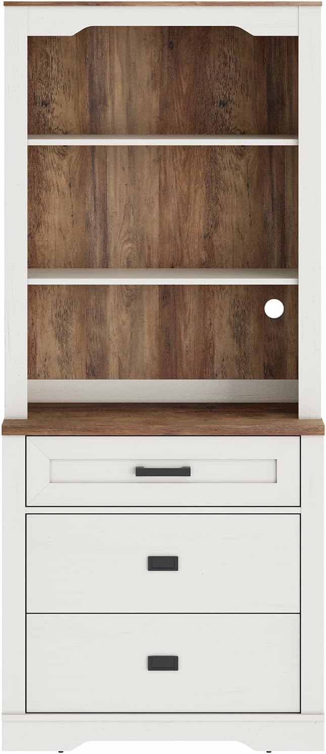 WAMPAT 3 Tier Pantry Cabinet with Drawer,73.3" Tall Floor Standing Cupboard,Modern Farmhouse Display Kitchen Buffet with Adjustable Shelves for Dining Room,Living Room,Rustic White