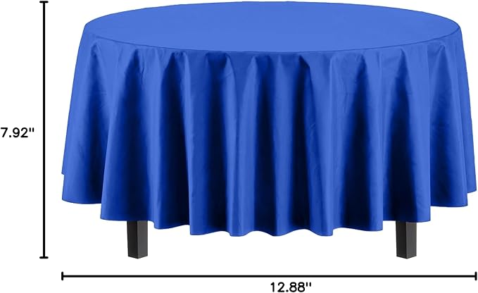 Party Solids 6-Pack Premium Plastic Tablecloth 84in. Round Plastic Table Cover - Dark Blue