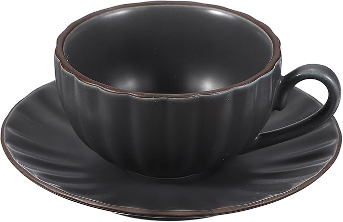 uxcell Handmade Vintage Espresso Cups, 8 oz Coffee Cups and Saucers Ceramic Tea Cup with Handle Dishwasher and Microwave Safe for Latte Cappuccino Milk Office Home Gifts, Gray Blue