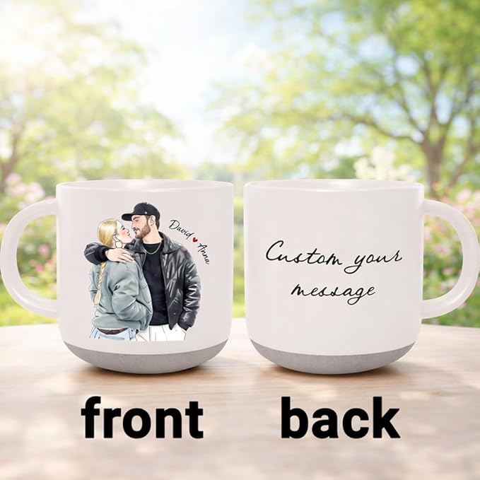 Custom Valentine Pottery Mug with Watercolor Photo, Personalized Couple Coffee Cups, Custom Valentine Gifts for Girlfriend Boyfriend, Personalized Gifts for Couple with Unique Design