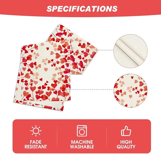 Artoid Mode Red Love Valentine's Table Runner, Anniversary Wedding Kitchen Dining Table Decoration for Home Party Decor 13x108 Inch