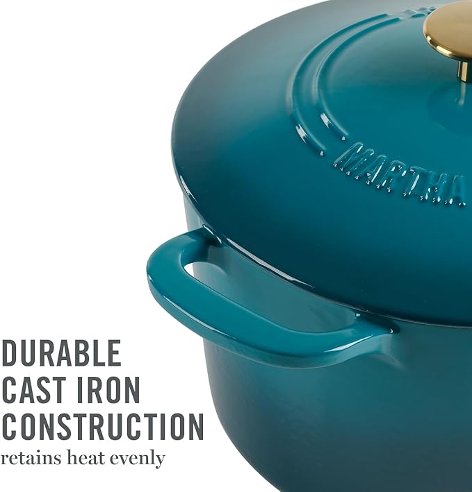 Martha Stewart Gatwick 7-Quart Enamel Cast Iron Dutch Oven ??Emerald Ombre with Gold Knob ??Durable Heavy-Duty Dutch Oven for Slow Cooking, Braising & Baking
