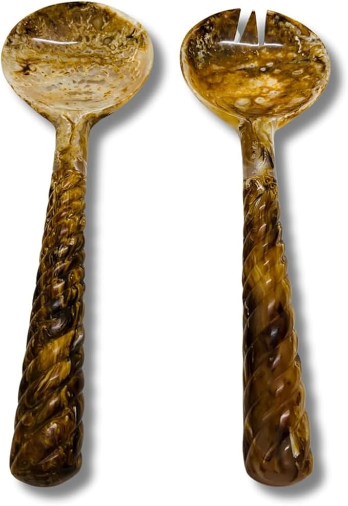 Essential Kitchen Items Antique Vintage Resin Salad Tongs Long Handle Serving Set of 2, Mixing, Tossing, and Cooking Spoons for the Kitchen, 12.5" Resin Salad Tongs for Serving, Salad Hand