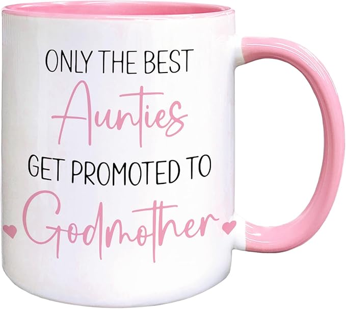 QASHWEY Godmother Coffee Mug, Godmothers Gifts, Aunties Aunt Gifts, Pregnancy Announcement CoffeeMug Tea Cup Gift for Friends Women, Promoted to Godmother Coffee Cups Ceramic 11oz(Pink)