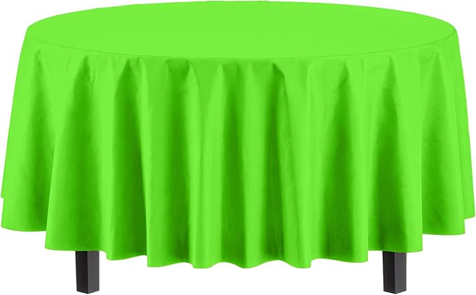 Party Solids 6-Pack Premium Plastic Tablecloth 84in. Round Plastic Table Cover - Lime Green